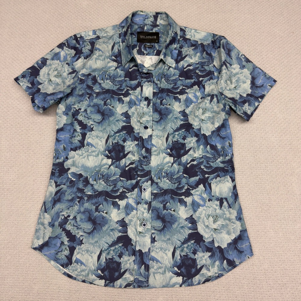 Wildfang Shirt Womens Medium Blue Floral Cotton Button Up Top Casual